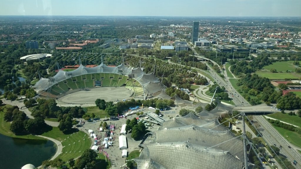Luftaufnahme des Olympiazentrums München