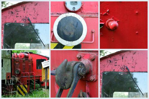 ein Collage-Bild mit sechs Fotos. Sie zeigen alte Schienenfahrzeuge. 