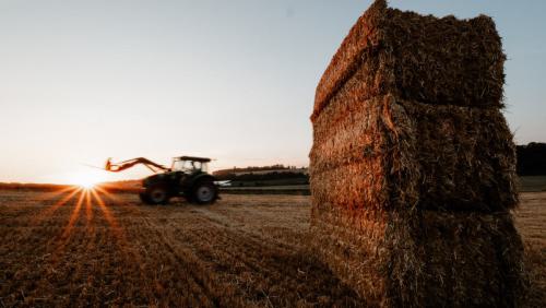 Ein Traktor beim mähen.